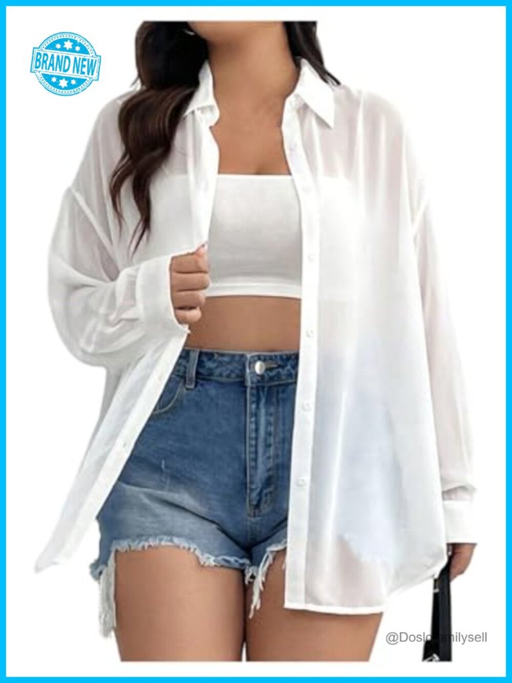 Plus Size Mesh Sheer Button Down Blouse Long Sleeve Collared Top